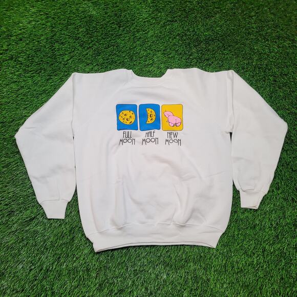 VTG 90s Hanes USA Funny Moon Butt Graphic Sweatshirt Boxy Fit M/L Womens XL - Picture 2 of 4